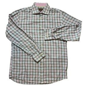 Tattersall London Mens 16‎ 34/35 Houndstooth Plaid Long Sleeve Button Up Shirt
